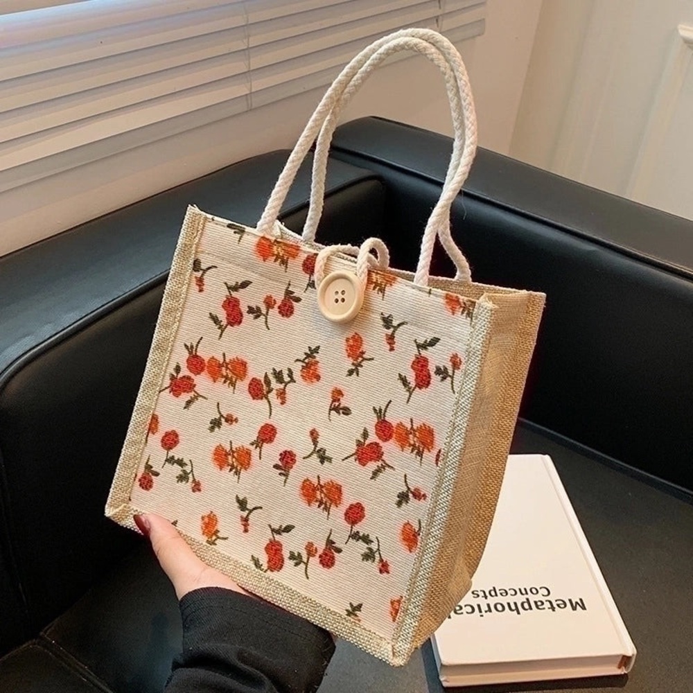 Floral Beige All Seasons Canvas Vintage Style Handbag Square